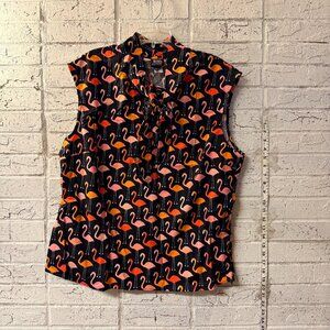 Retrolicious Flamingo Print Sleeveless Blouse XXL USA Made 100% Cotton